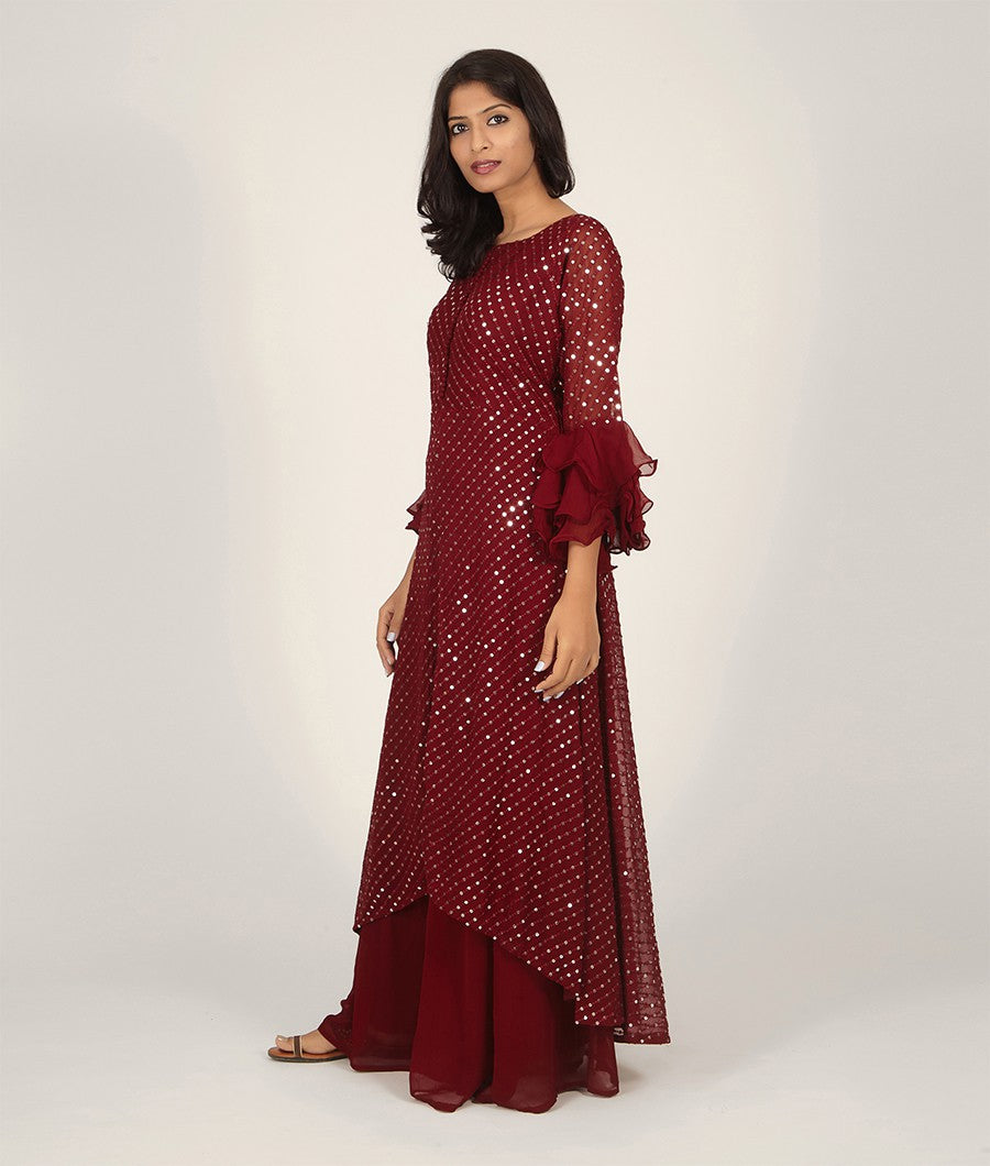 Maroon Georgette Salwar Kameez - Straight Cut - kaystore.in