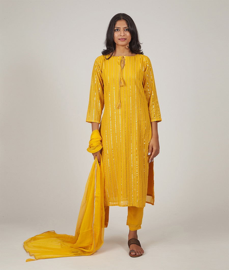 Yellow Georgette Salwar Kameez with Palazzo - kaystore.in