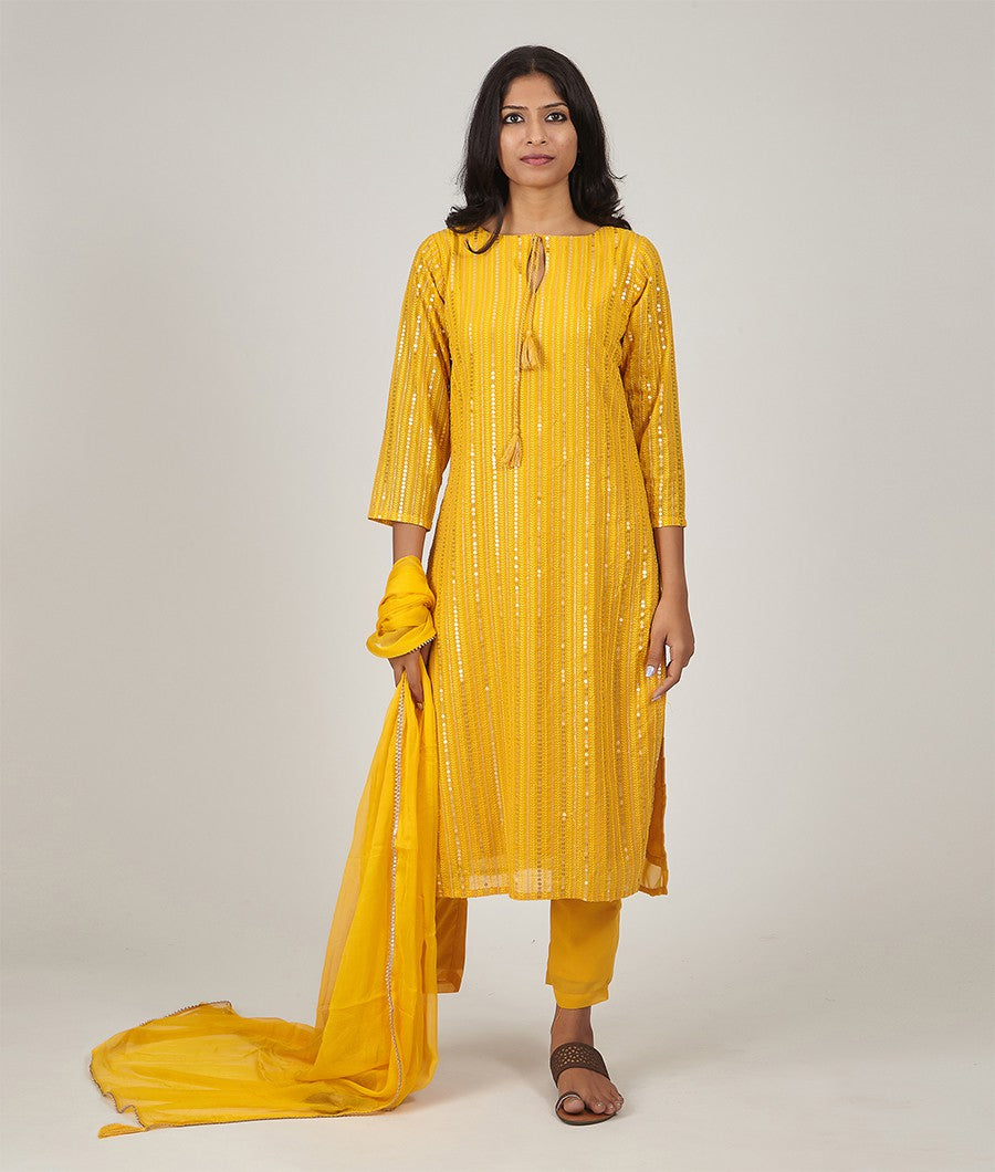 Yellow Georgette Salwar Kameez with Palazzo - kaystore.in