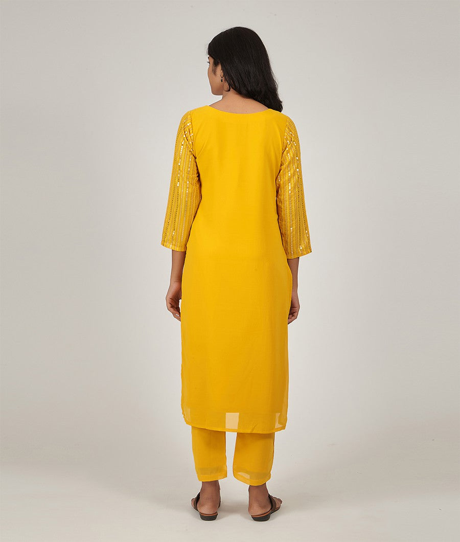 Yellow Georgette Salwar Kameez with Palazzo - kaystore.in