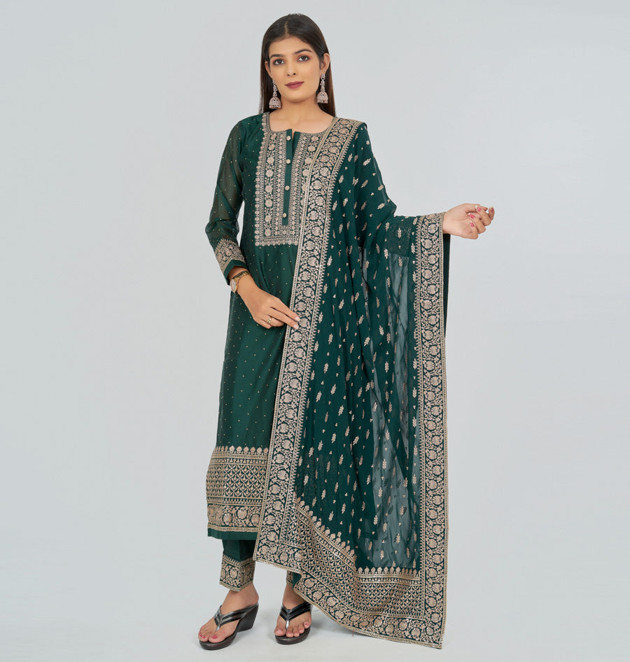 Bottle Green Chanderi Salwar Kameez - kaystore.in