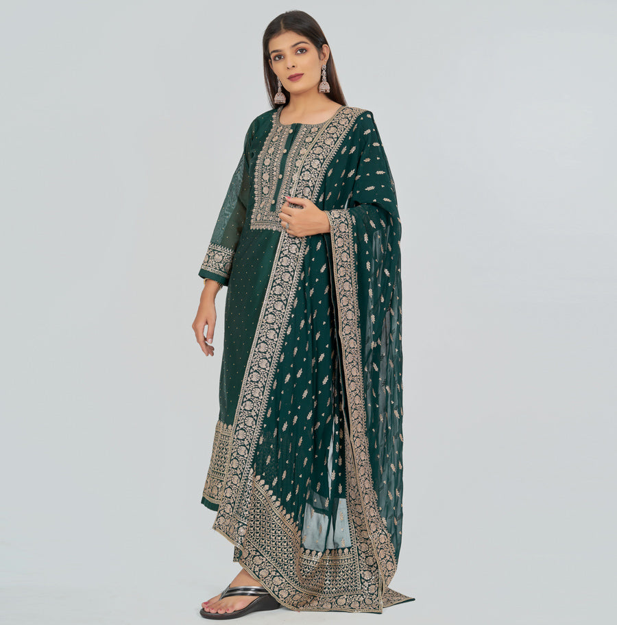 Bottle Green Chanderi Salwar Kameez - kaystore.in