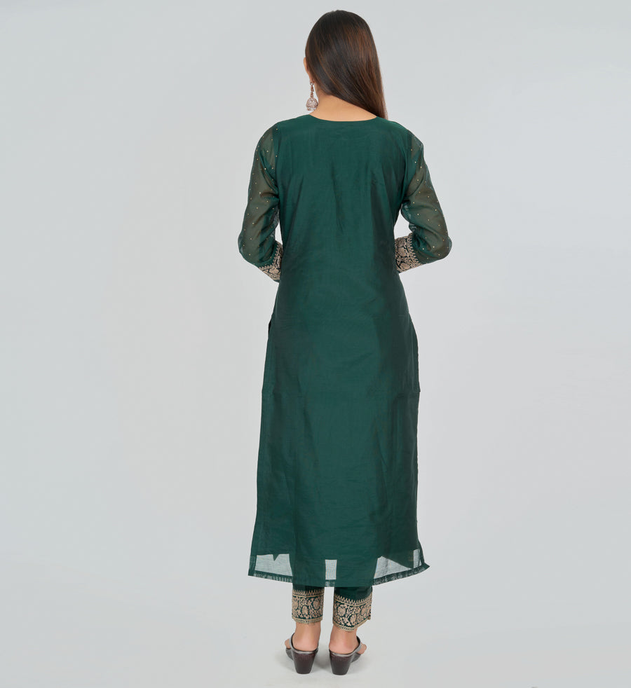 Bottle Green Chanderi Salwar Kameez - kaystore.in