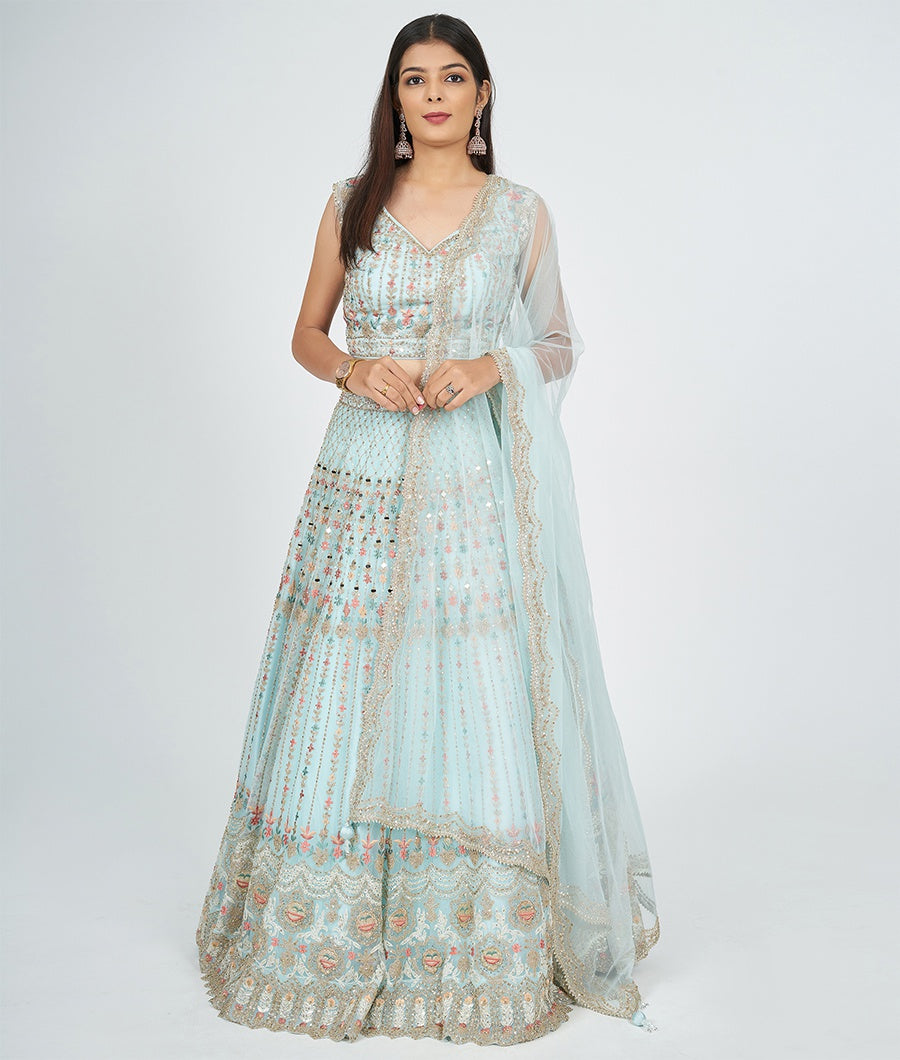 Sky Blue Net Lehenga - kaystore.in