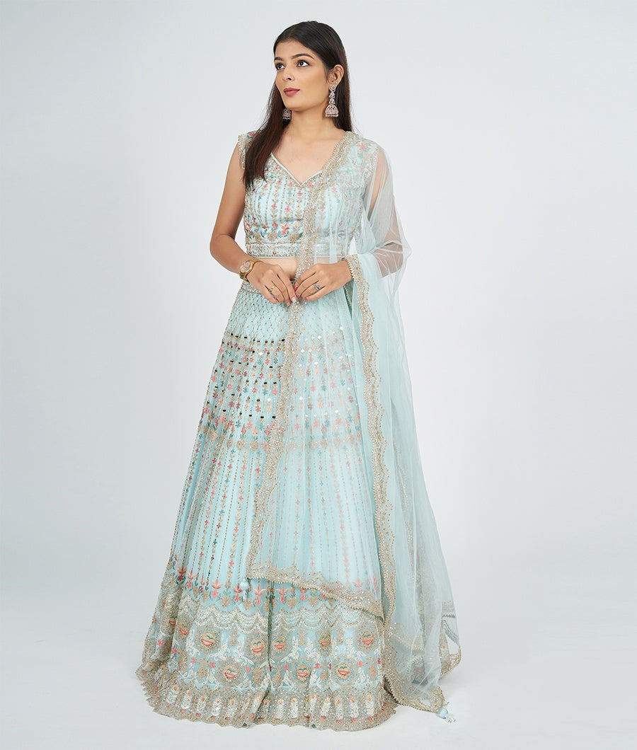 Sky Blue Net Lehenga - kaystore.in