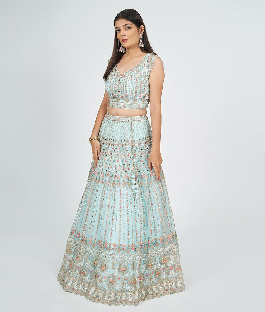 Sky Blue Net Lehenga - kaystore.in