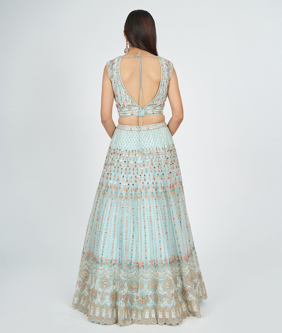 Sky Blue Net Lehenga - kaystore.in