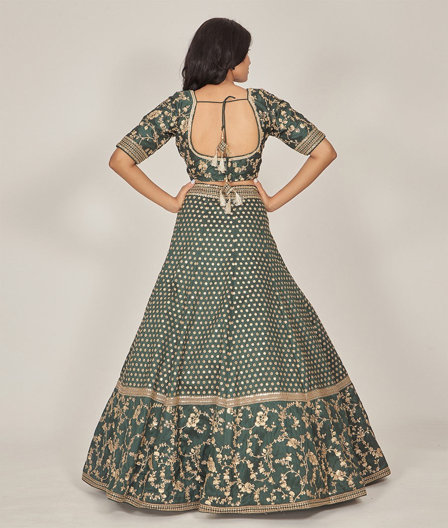 Green Raw Silk Lehenga - kaystore.in