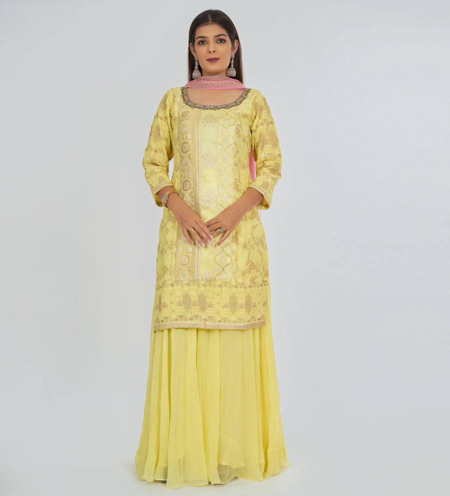 Yellow Salwar Kameez Plazo Set - kaystore.in