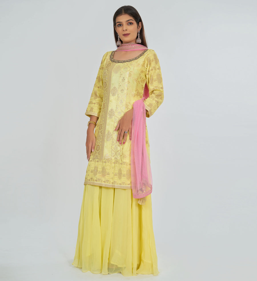 Yellow Salwar Kameez Plazo Set - kaystore.in