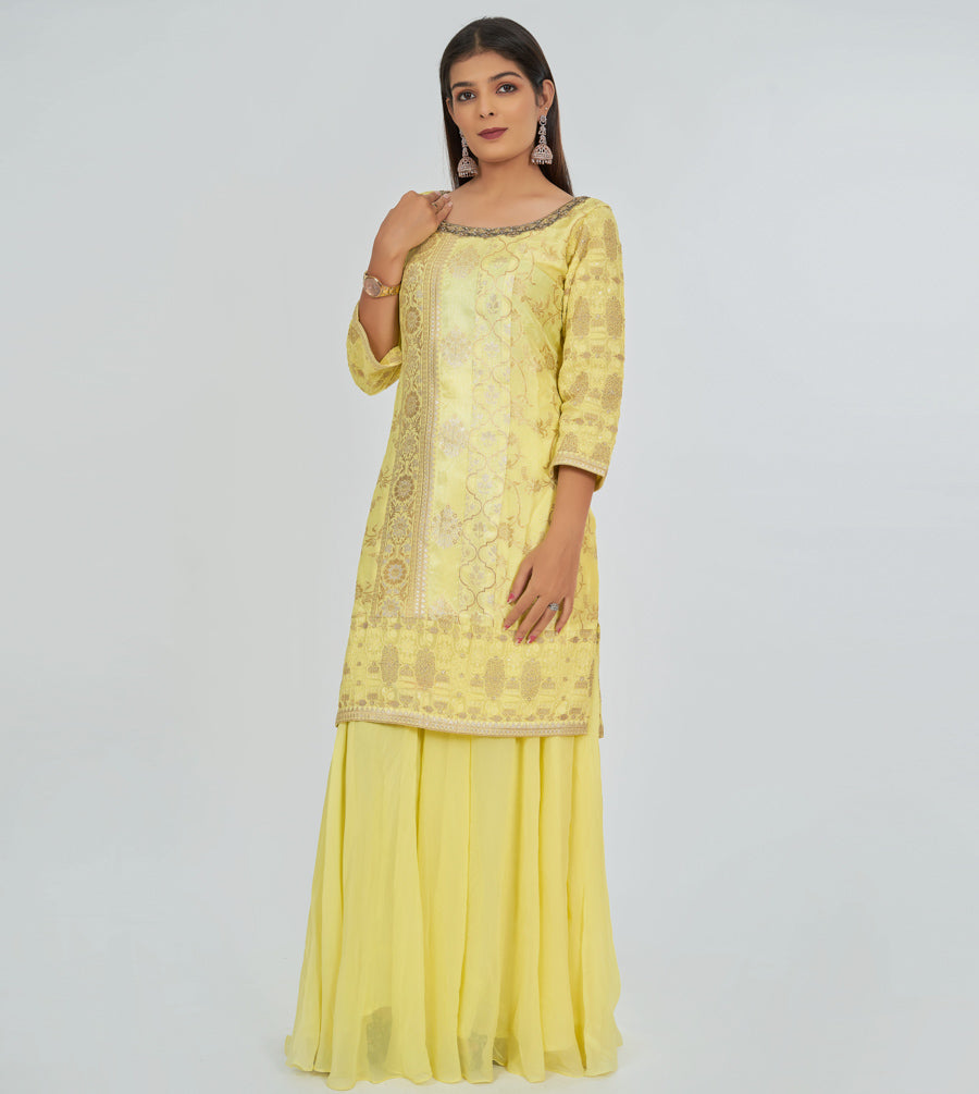 Yellow Salwar Kameez Plazo Set - kaystore.in