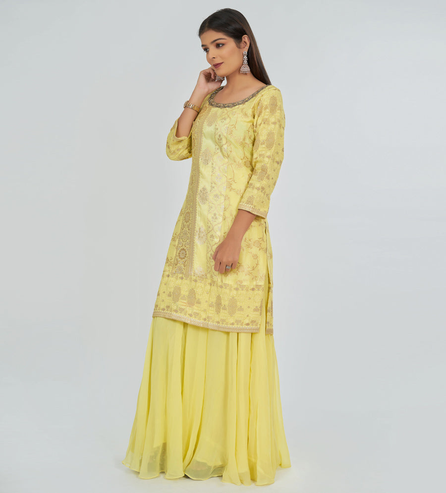 Yellow Salwar Kameez Plazo Set - kaystore.in