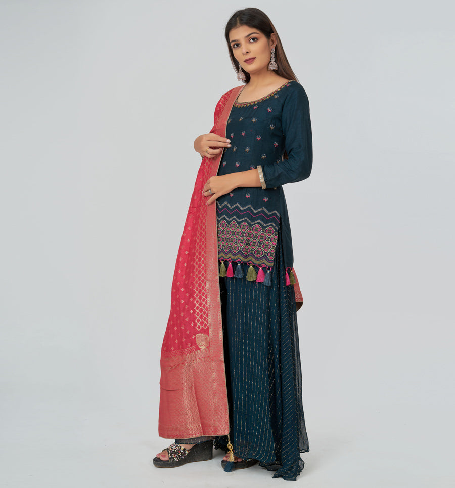 Dark Blue Salwar Kameez Plazo Set - kaystore.in