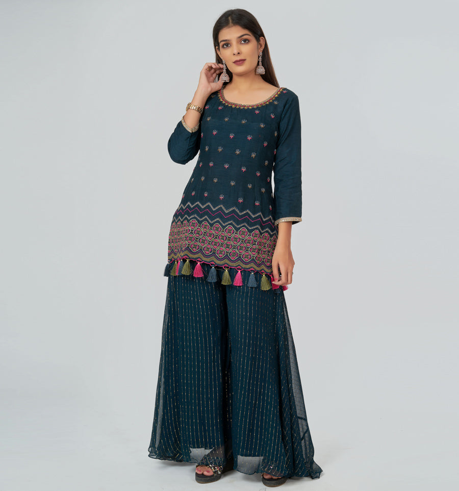 Dark Blue Salwar Kameez Plazo Set - kaystore.in