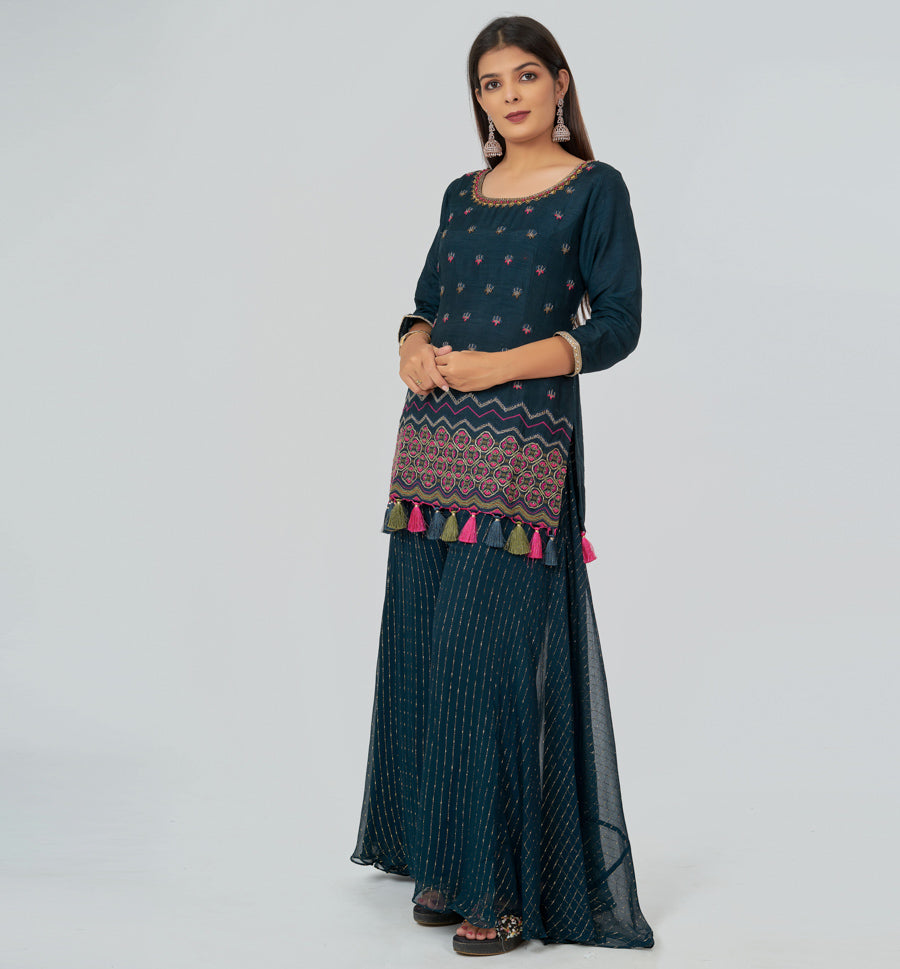 Dark Blue Salwar Kameez Plazo Set - kaystore.in