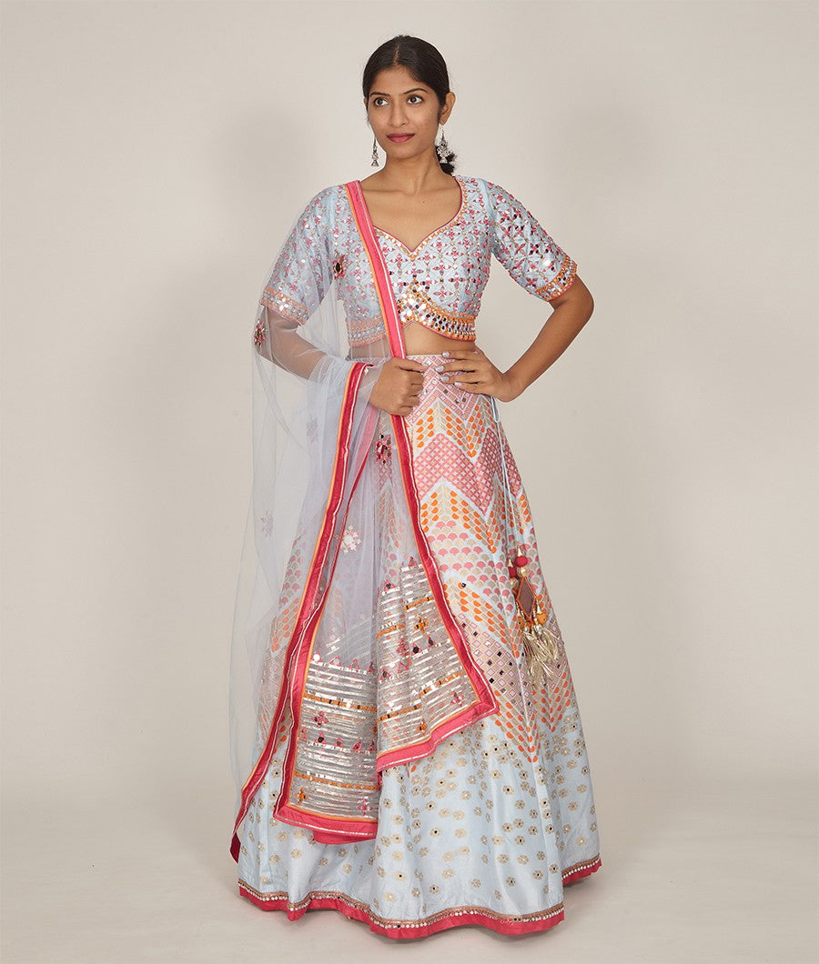 Sky Blue Lehenga Banarasi Weaving - kaystore.in