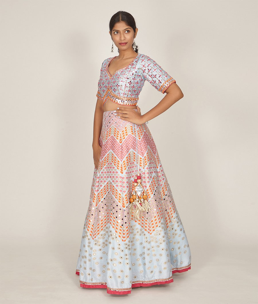 Sky Blue Lehenga Banarasi Weaving - kaystore.in