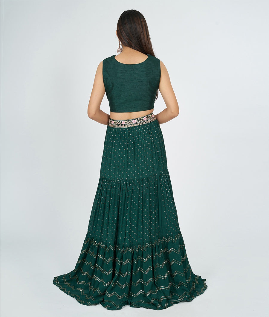 Bottle Green Embroidery Work Lehenga - kaystore.in