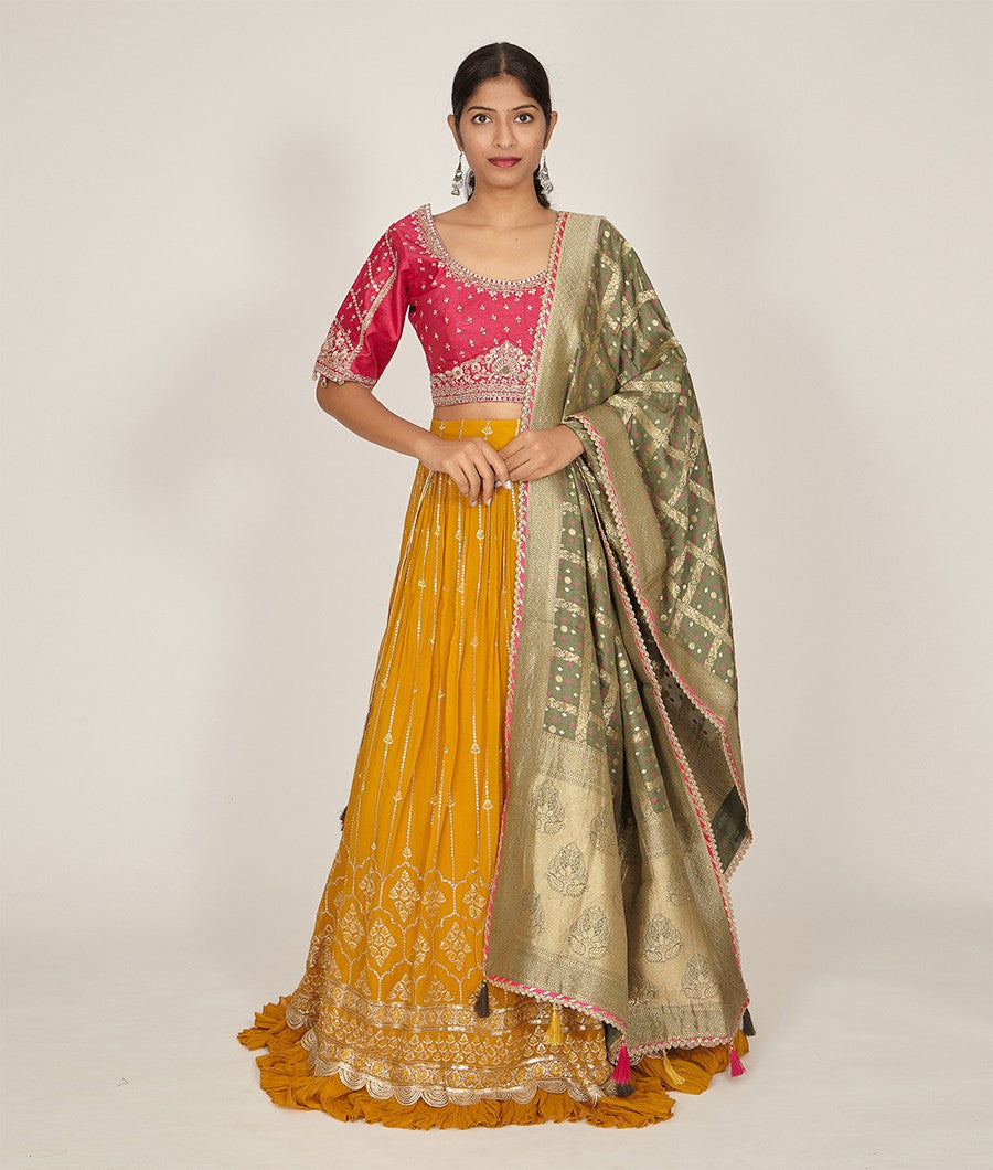 Mehandi Green Georgette Lehenga - kaystore.in