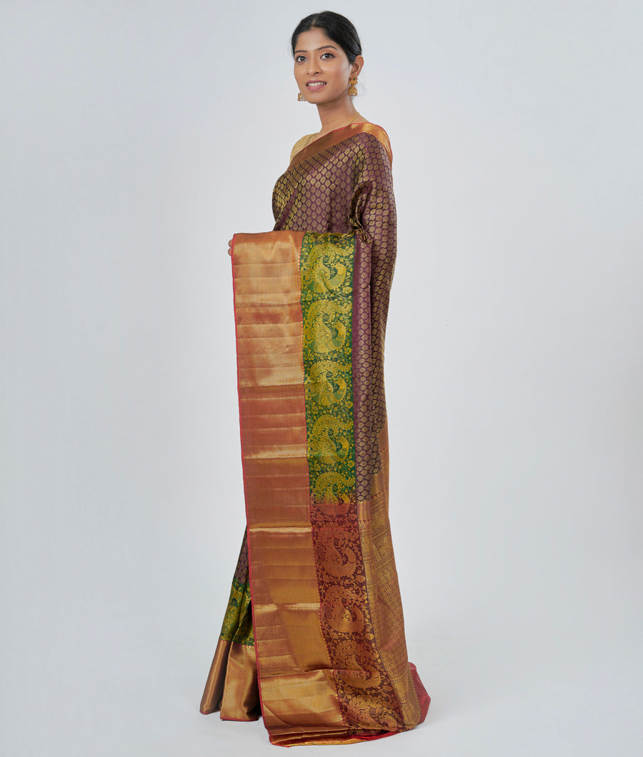 Wine Kanchipuram Saree Gold Zari - kaystore.in