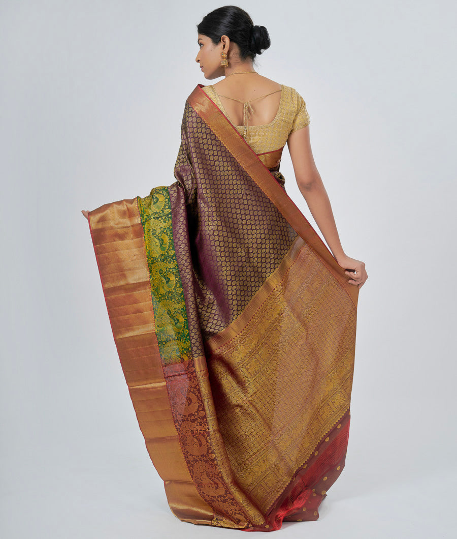 Wine Kanchipuram Saree Gold Zari - kaystore.in