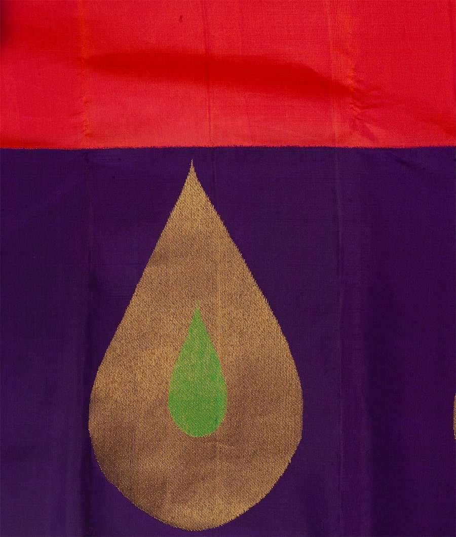 Tomato Pink Kanchipuram Saree Gold Zari Ganga Jamuna Border - kaystore.in