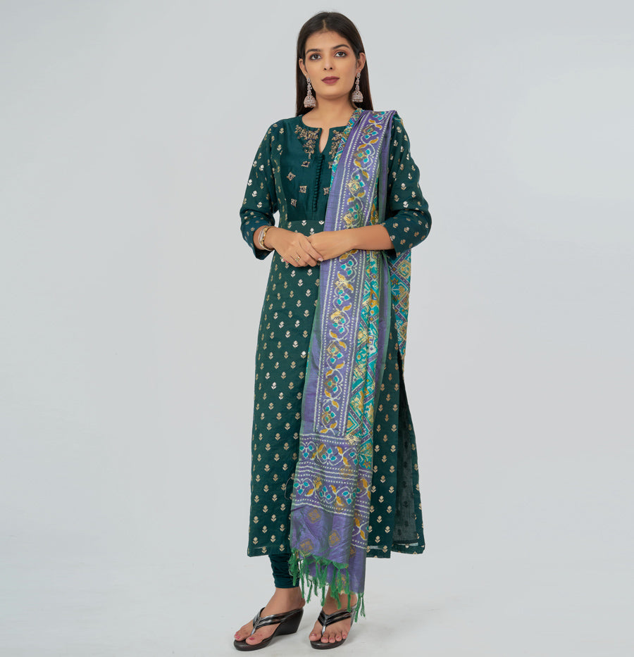 Bottle Green Silk Salwar Kameez - kaystore.in