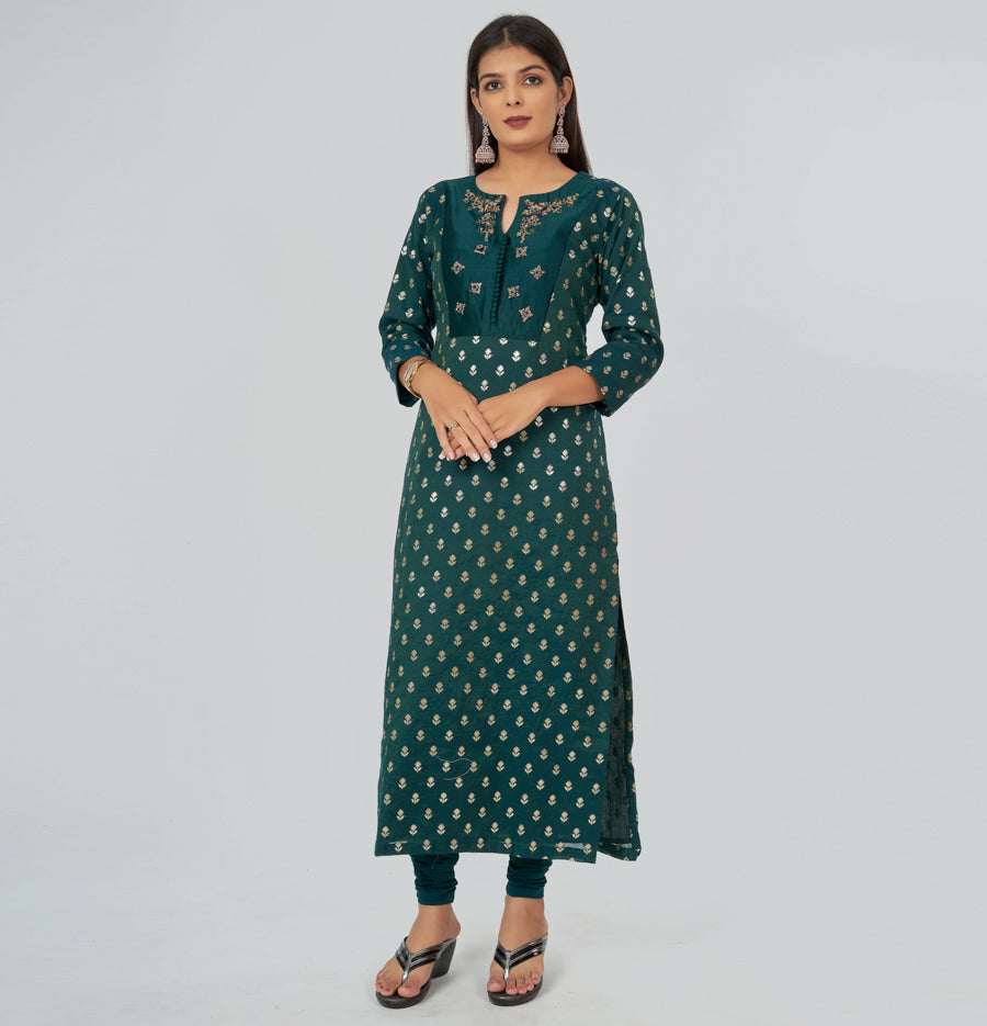 Bottle Green Silk Salwar Kameez - kaystore.in