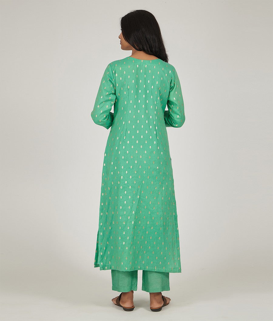 Green Banarasi Cotton Salwar Kameez - kaystore.in