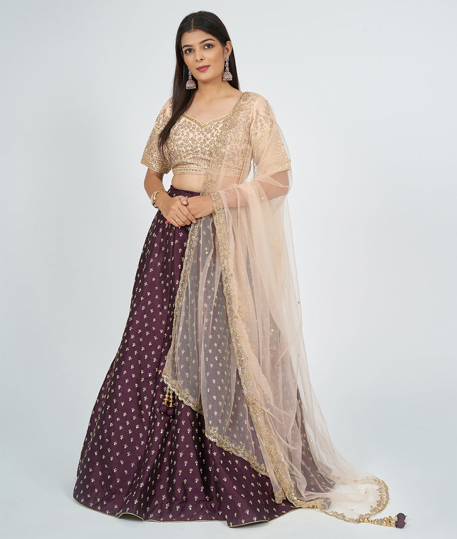 Wine Silk Lehenga - kaystore.in