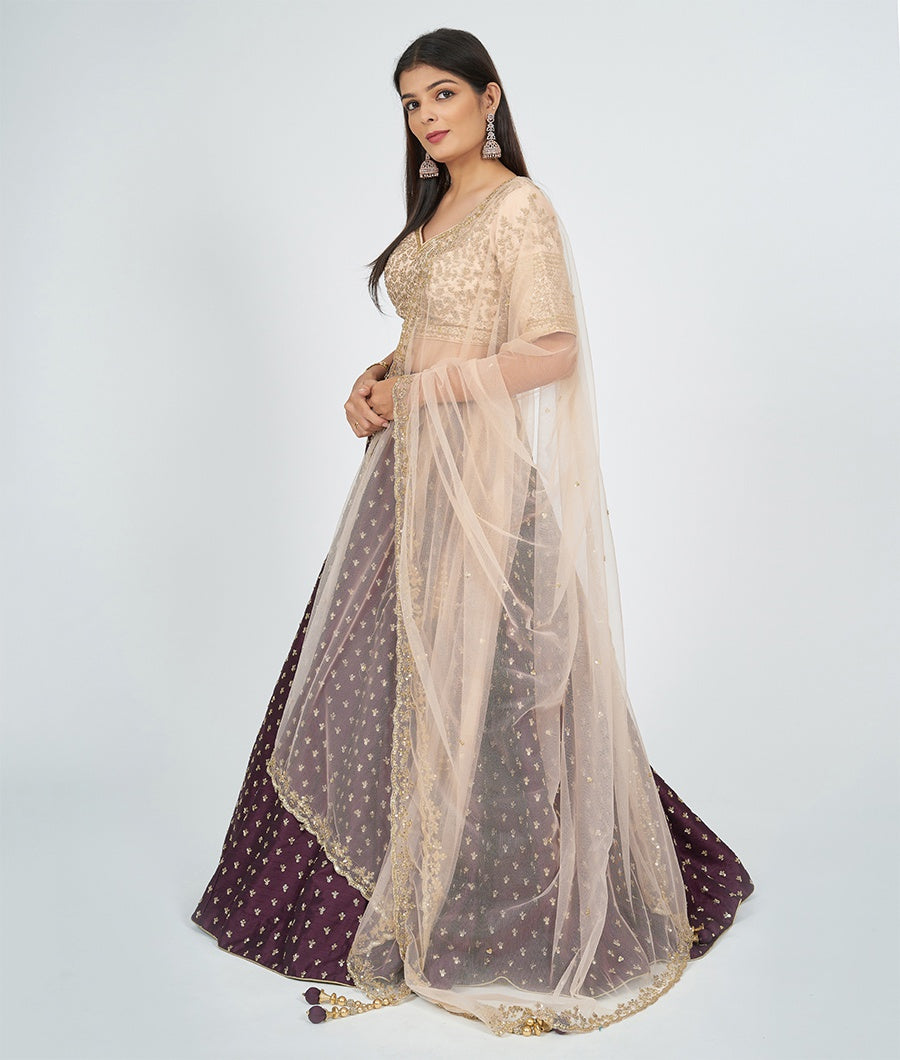 Wine Silk Lehenga - kaystore.in