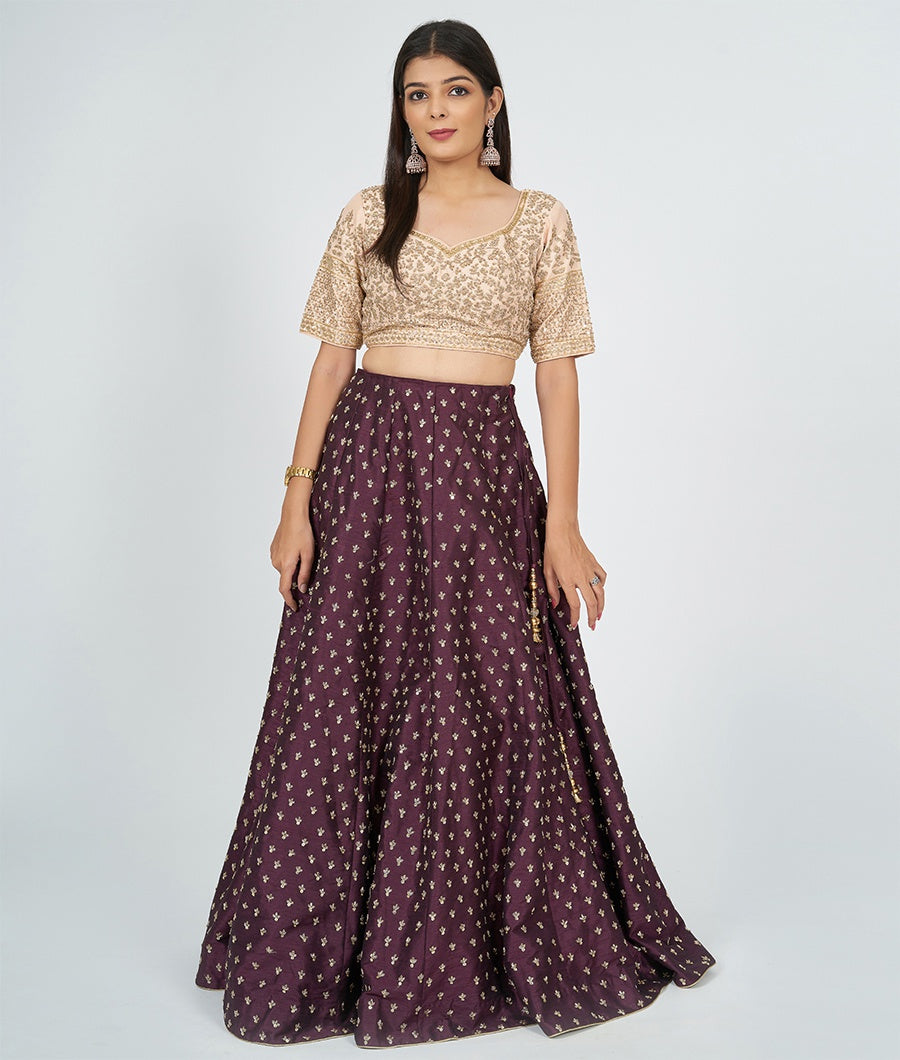 Wine Silk Lehenga - kaystore.in