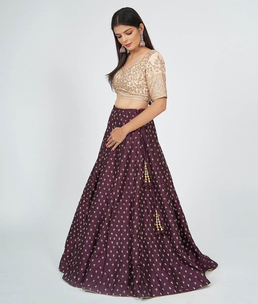 Wine Silk Lehenga - kaystore.in