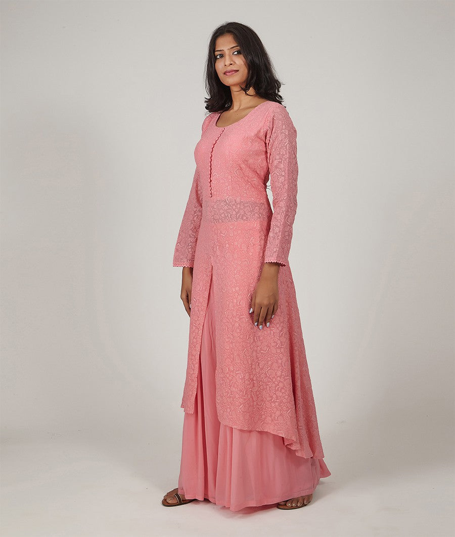 Pink Salwar Georgette Kameez Straight Cut - kaystore.in