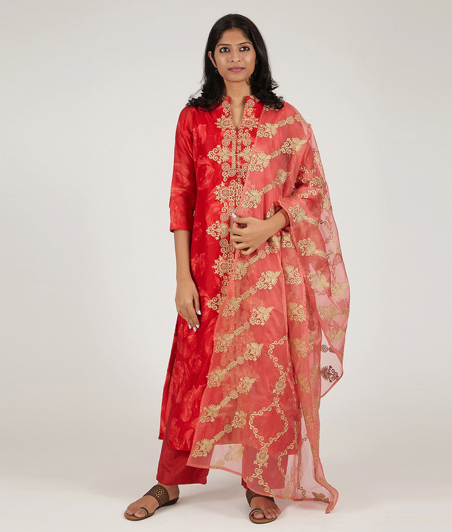 Red Chanderi Silk Salwar Kameez - kaystore.in