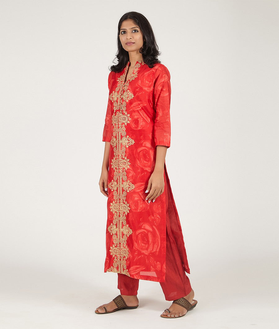 Red Chanderi Silk Salwar Kameez - kaystore.in