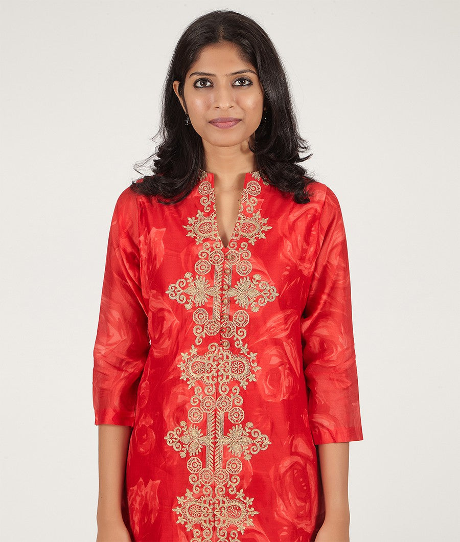 Red Chanderi Silk Salwar Kameez - kaystore.in