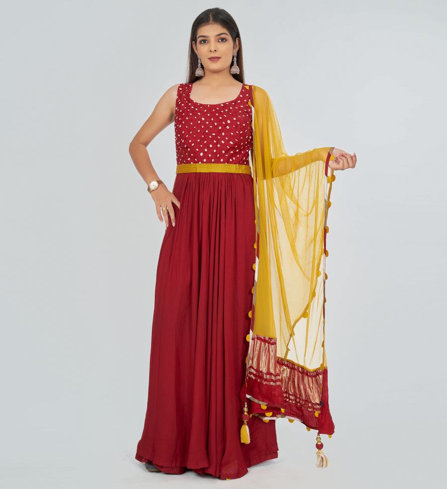 Maroon Salwar Kameez Plazo Set - kaystore.in