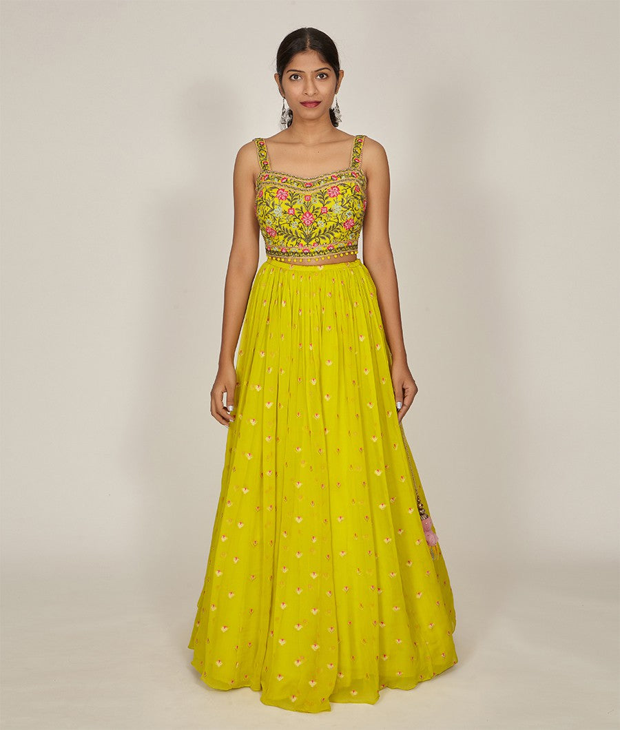 Green Banarasi Georgette Lehenga - kaystore.in