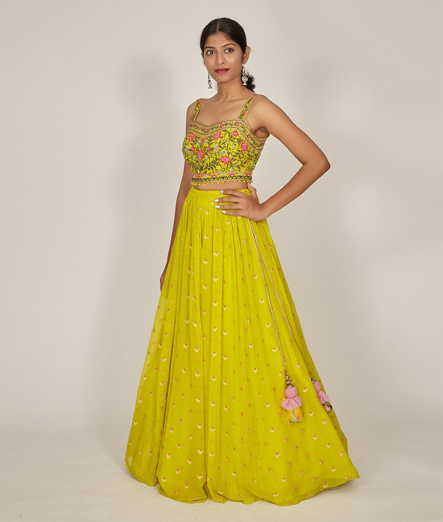 Green Banarasi Georgette Lehenga - kaystore.in