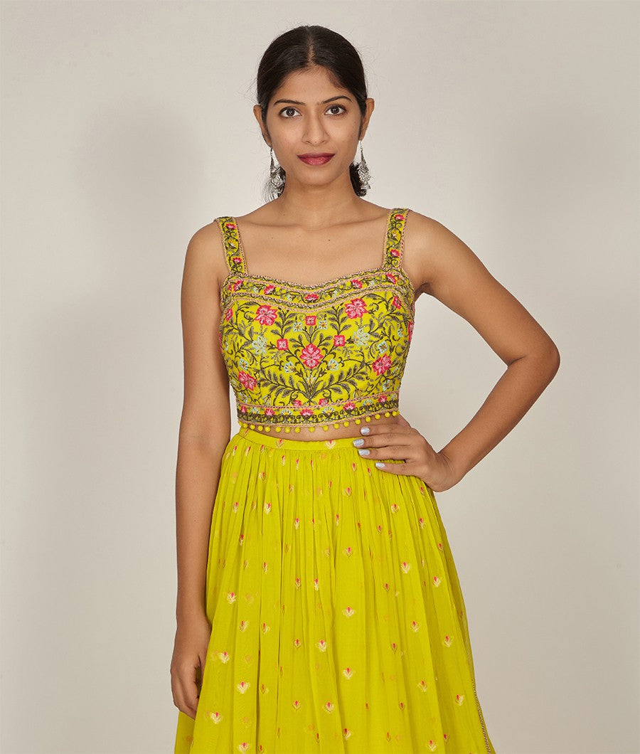 Green Banarasi Georgette Lehenga - kaystore.in