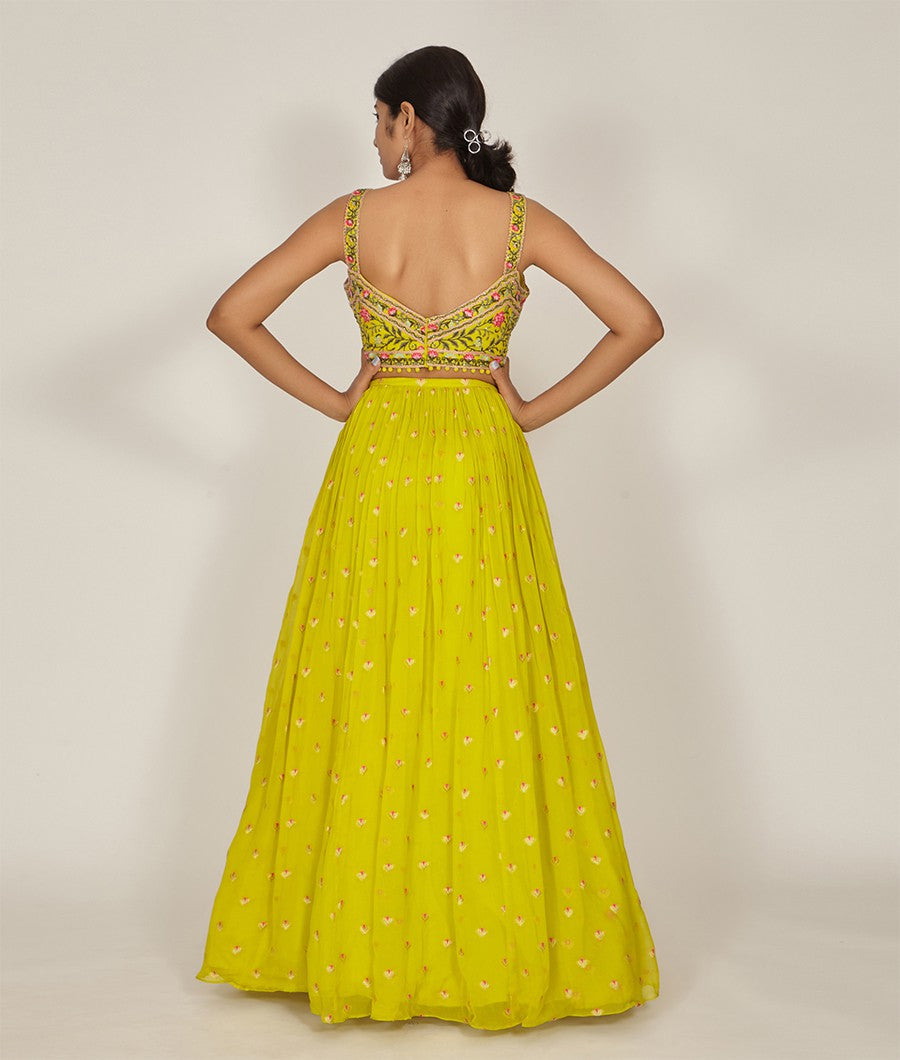 Green Banarasi Georgette Lehenga - kaystore.in