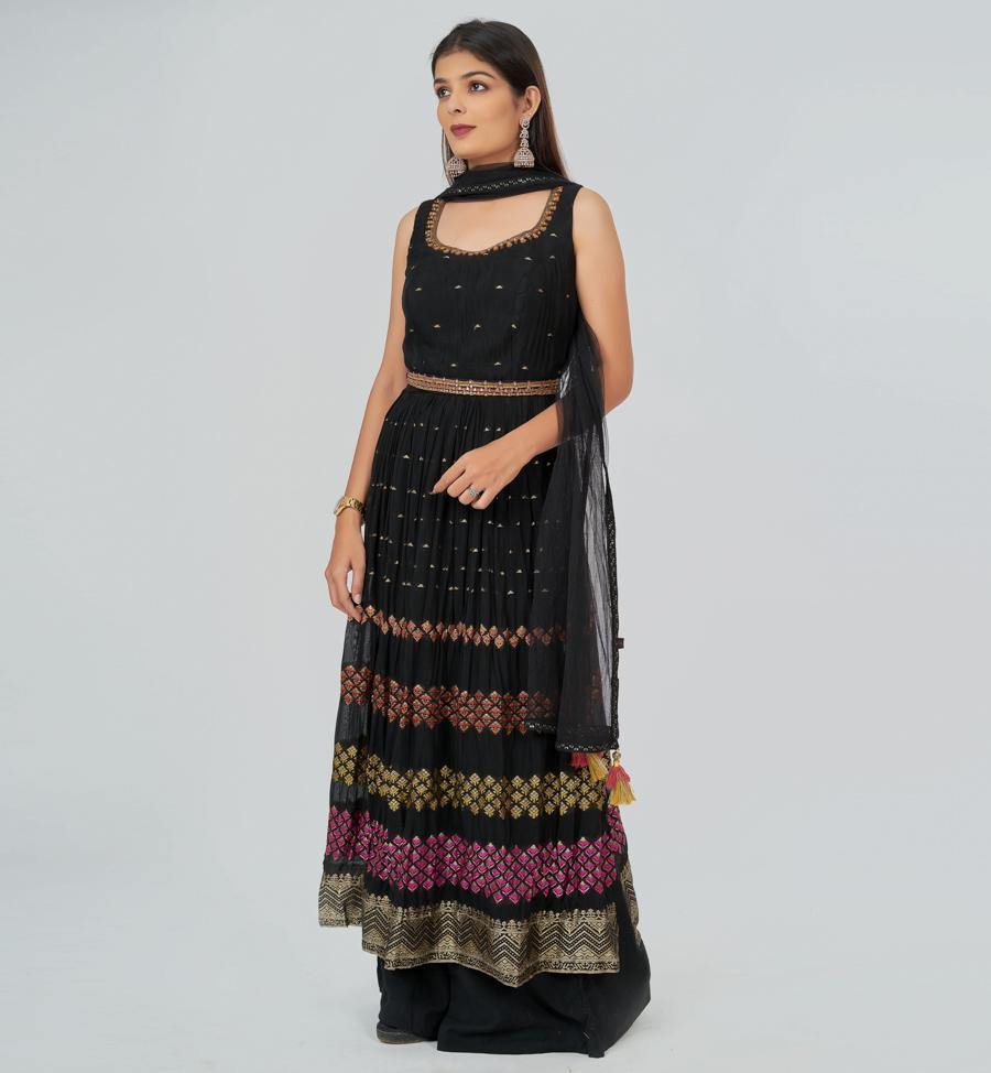 Black Salwar Kameez Plazo Set - kaystore.in