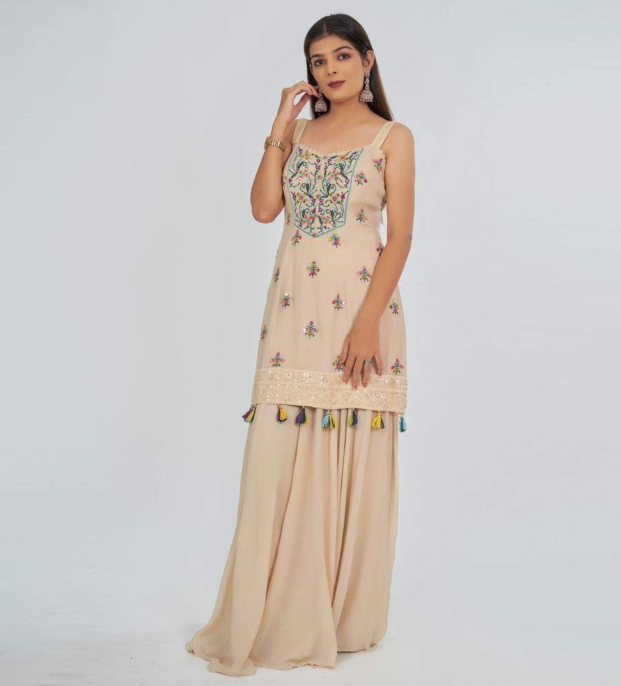 Beige Salwar Kameez Plazo Set - kaystore.in