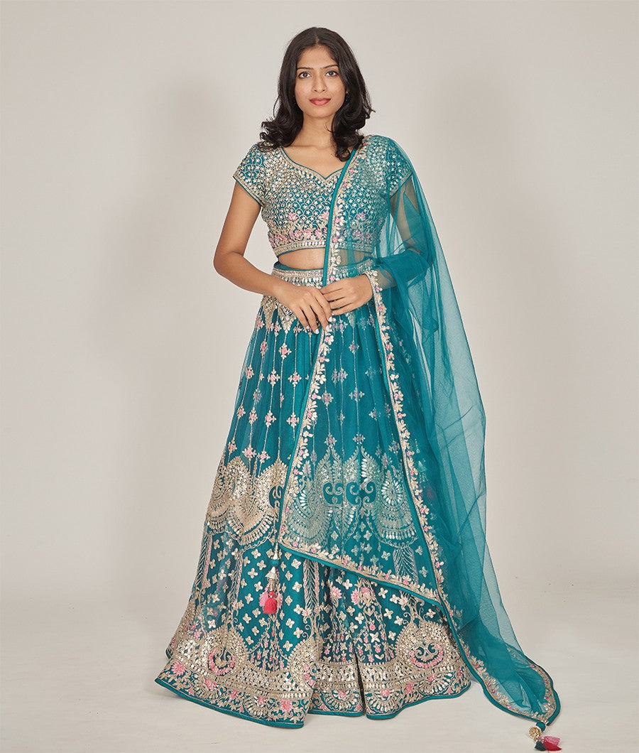 Green Net Lehenga - kaystore.in