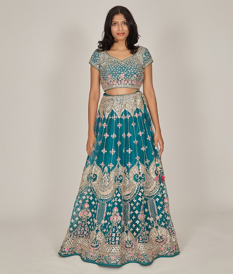 Green Net Lehenga - kaystore.in