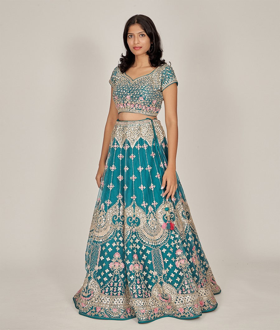 Green Net Lehenga - kaystore.in