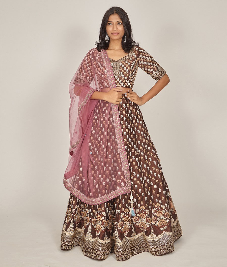 Brown Silk Lehenga - kaystore.in