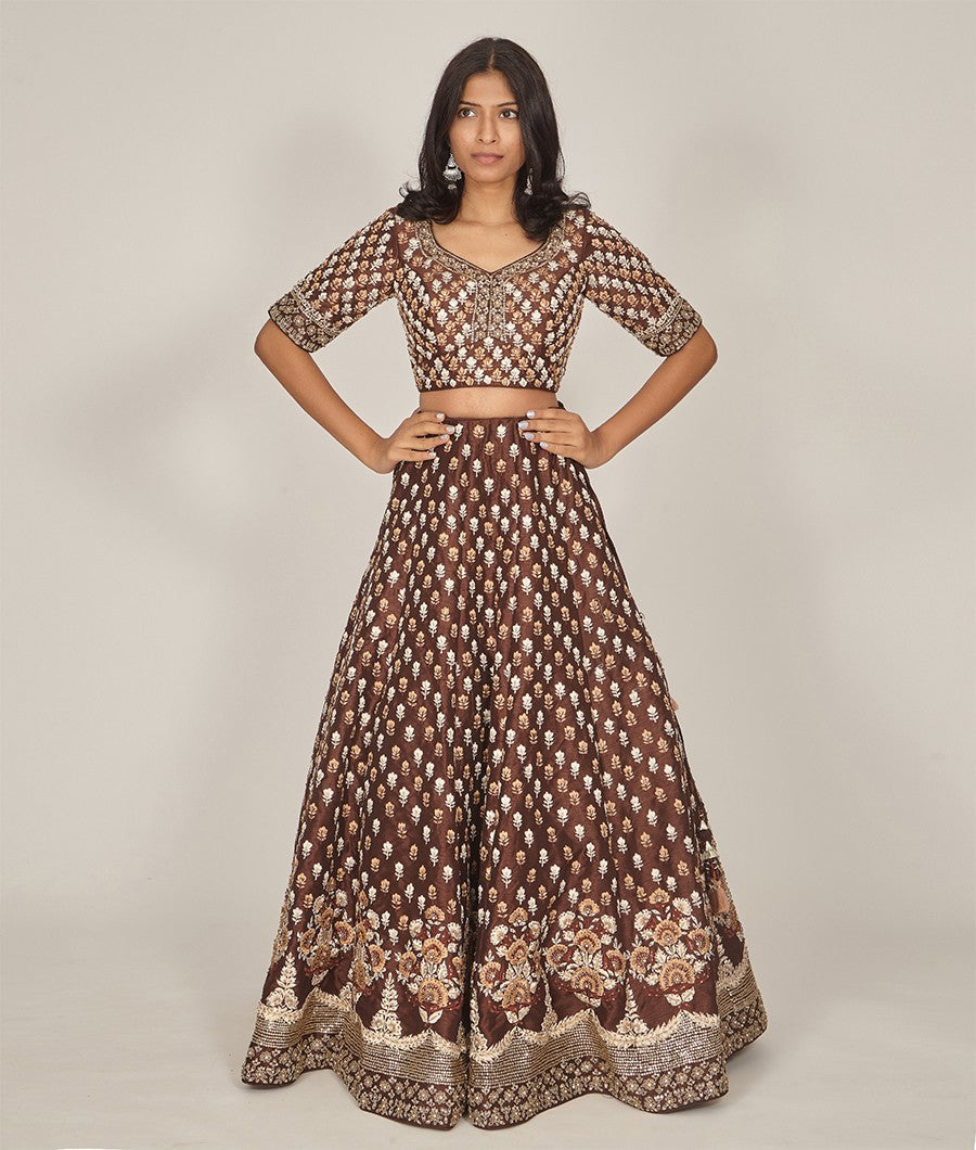 Brown Silk Lehenga - kaystore.in