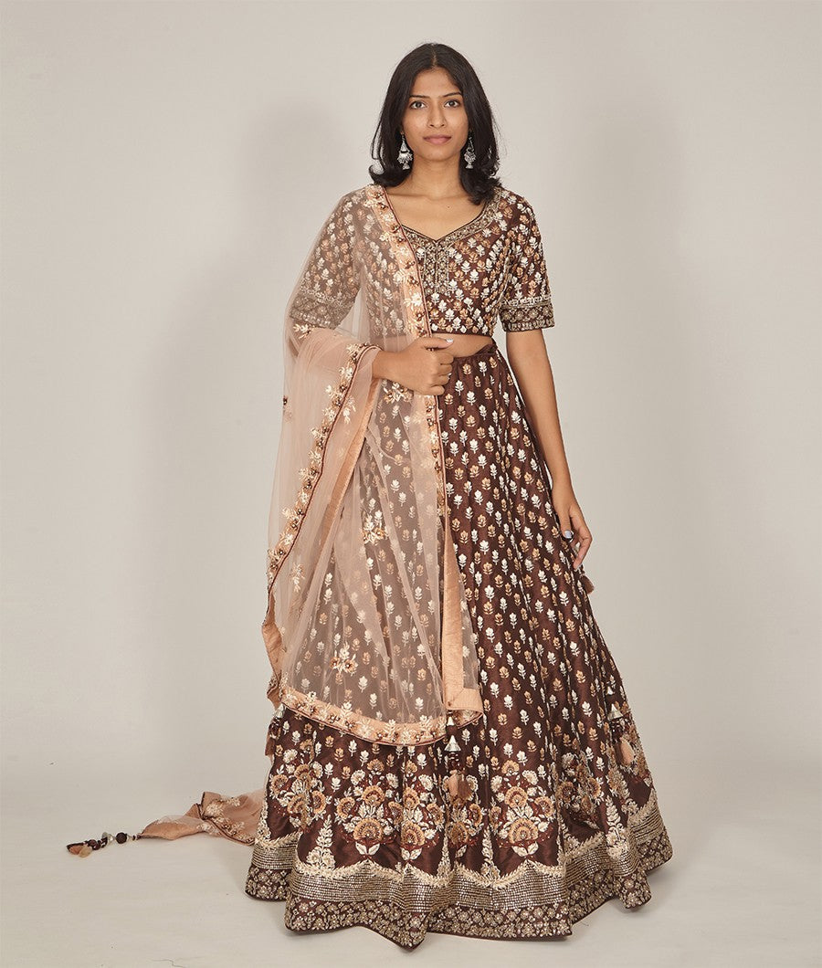 Brown Silk Lehenga - kaystore.in